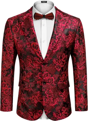 COOFANDY Men's Floral Tuxedo Jacket Rose Embroidered Suit Jacket Wedding Prom Dinner Party Blazer