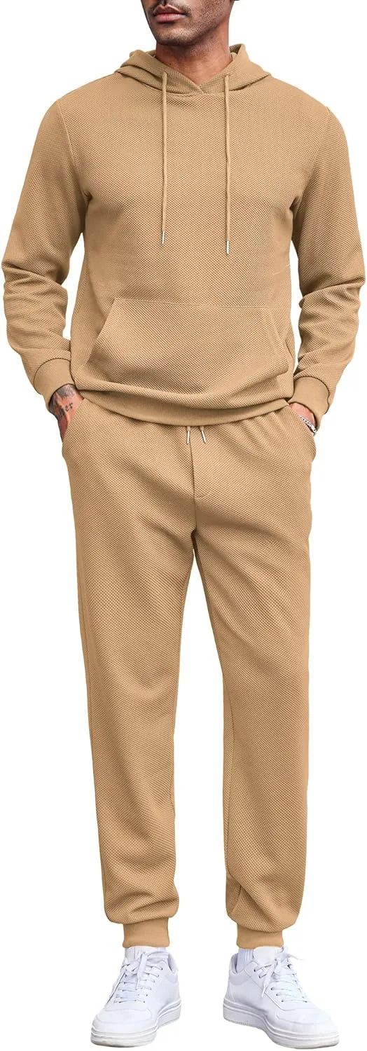 COOFANDY Men's Tracksuits 2 Pieces Waffle Hoodies Sweatsuit Sets Sports Jogging Suit Set