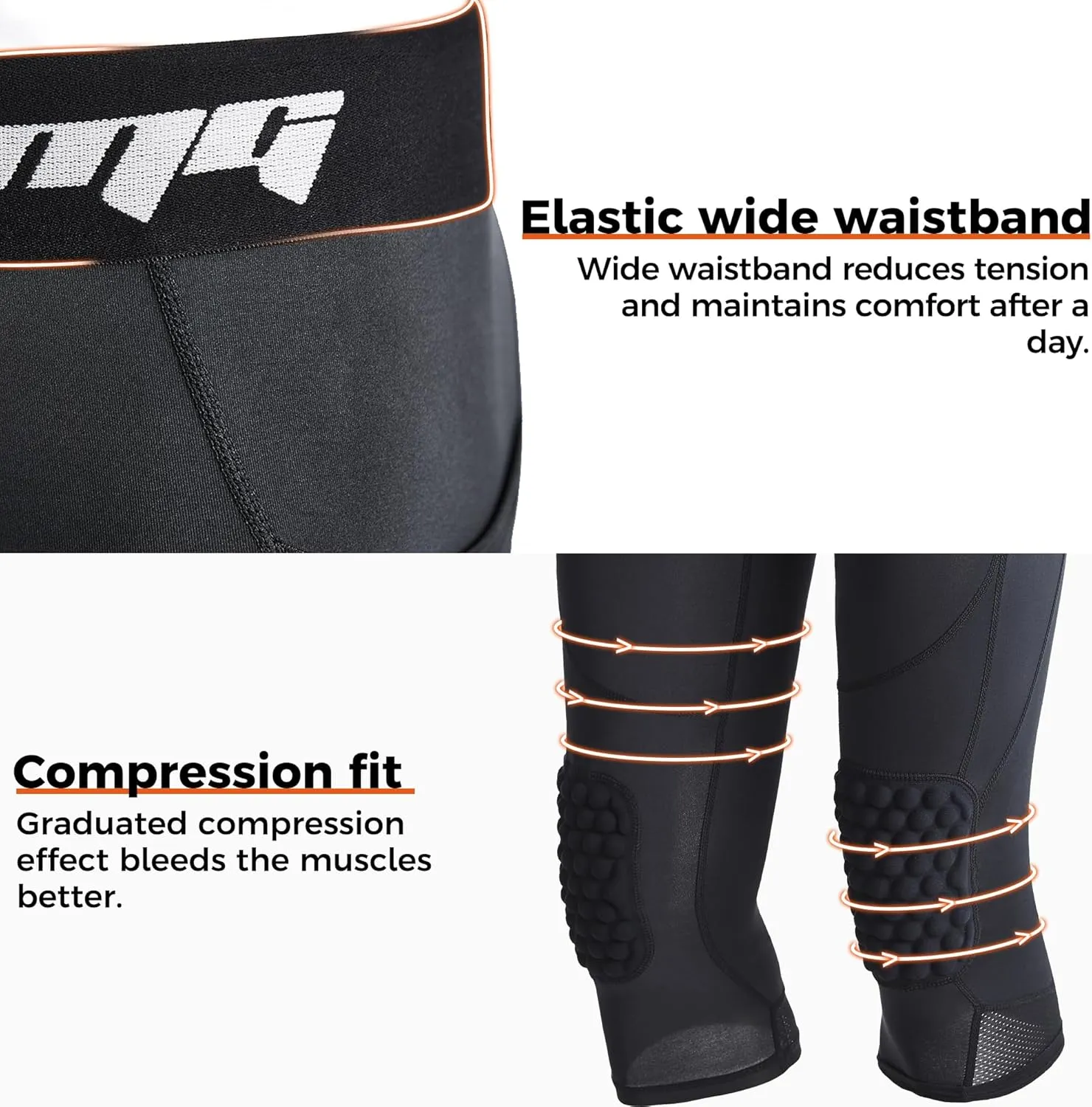 COOLOMG Basketball Leggings with Knee Pads for Kids Youth 3/4 Compression Pants Capri Tights Side Pockets