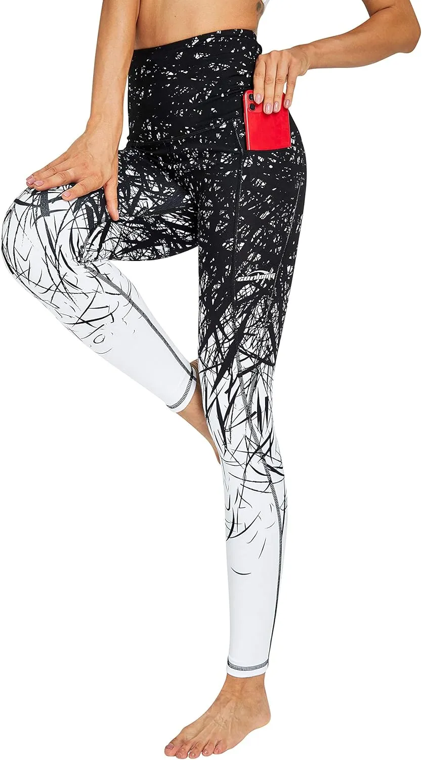 COOLOMG High Waist Yoga Pants with Pockets for Women Thick Tummy Control Workout Gym Running Leggings