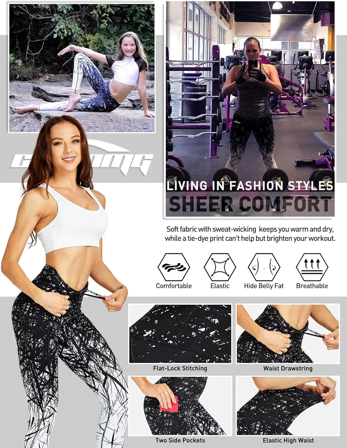 COOLOMG High Waist Yoga Pants with Pockets for Women Thick Tummy Control Workout Gym Running Leggings