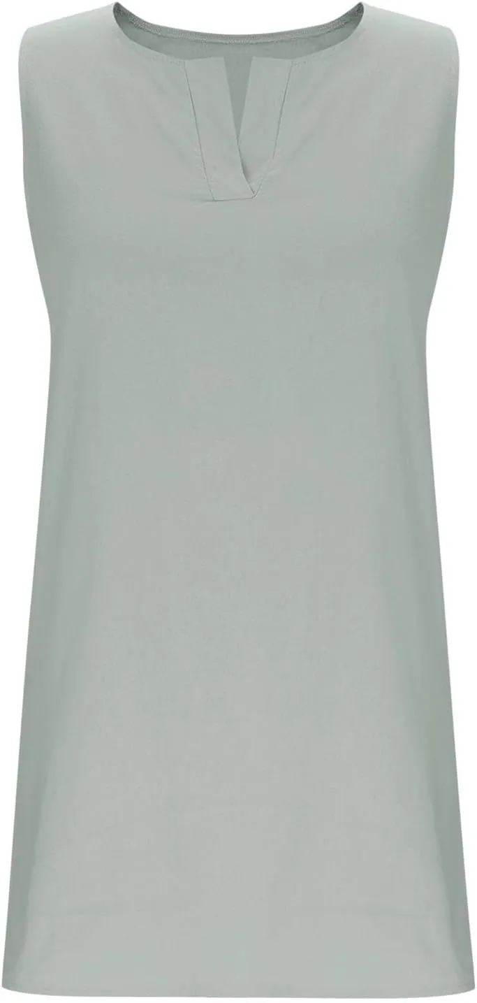 Cotton Linen Tank Dress for Women Sleeveless V Neck Beach Tshirt Sundress 2025 Summer Solid Lightweight Mini Dresses