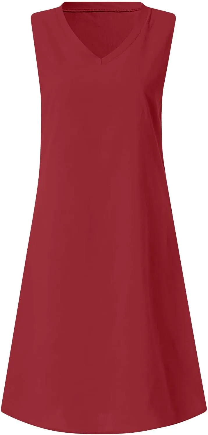 Cute Dresses for Women 2024 Cotton Sleeveless Maxi Tank Sundress Casual Loose Fit Midi Summer Dress with Plus Size
