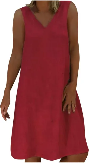 Cute Dresses for Women 2024 Cotton Sleeveless Maxi Tank Sundress Casual Loose Fit Midi Summer Dress with Plus Size