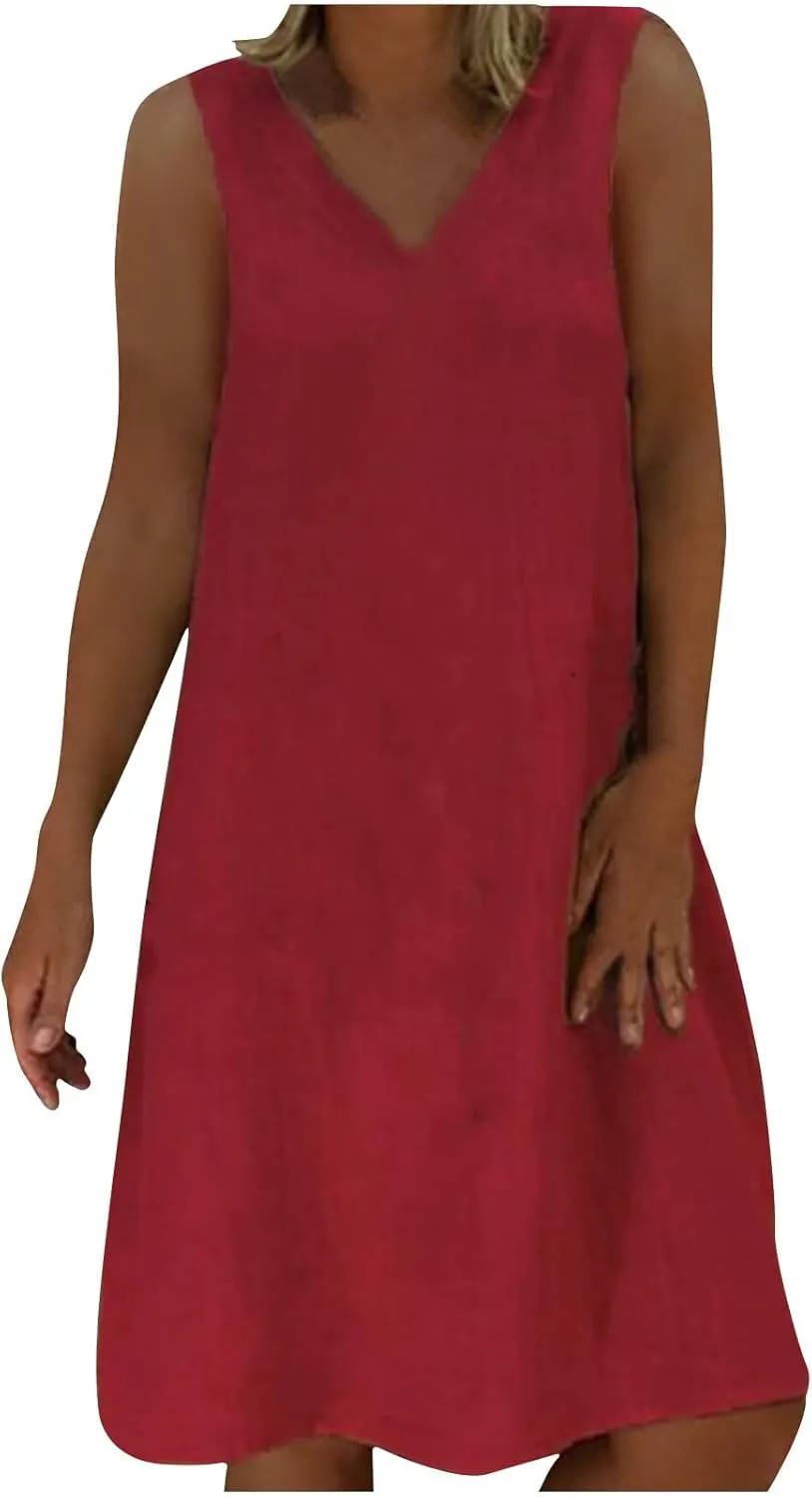 Cute Dresses for Women 2024 Cotton Sleeveless Maxi Tank Sundress Casual Loose Fit Midi Summer Dress with Plus Size