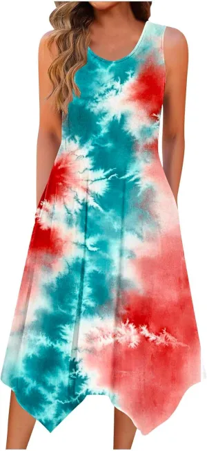 Cute Dresses for Women Casual Crewneck Sleeveless Floral Flowy Sundresses 2025 Beach Vacation Summer Hawaiian Dress