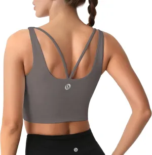Desol Padded Longline Sports Bras for Women, Criss Cross Back Adjustable Strappy Running Workout Gym Yoga Crop Tank Top