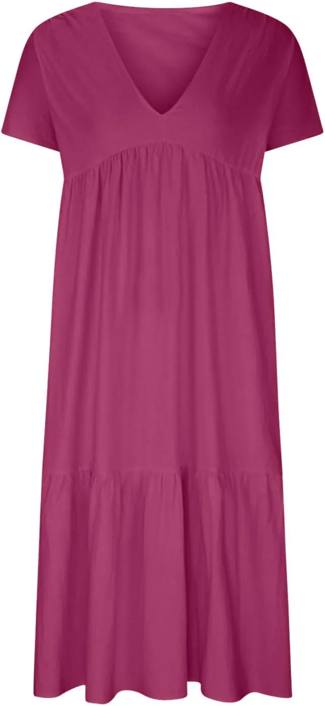 Dresses for Women 2024 Casual Tiered Gradient Summer Flowy Dresses V Neck Short Sleeve Loose Maxi Sundress Dresses
