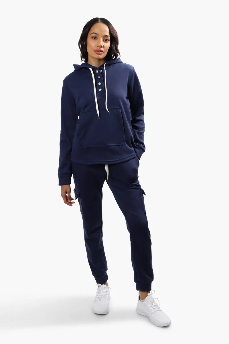Fahrenheit Fleece Henley Hoodie - Navy