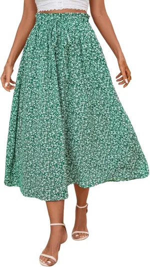 Floral Maxi Skirt for Women Summer Comfy Tiered Elastic High Waisted Skirts Vacation A-Line Flowy Swing Long Skirts
