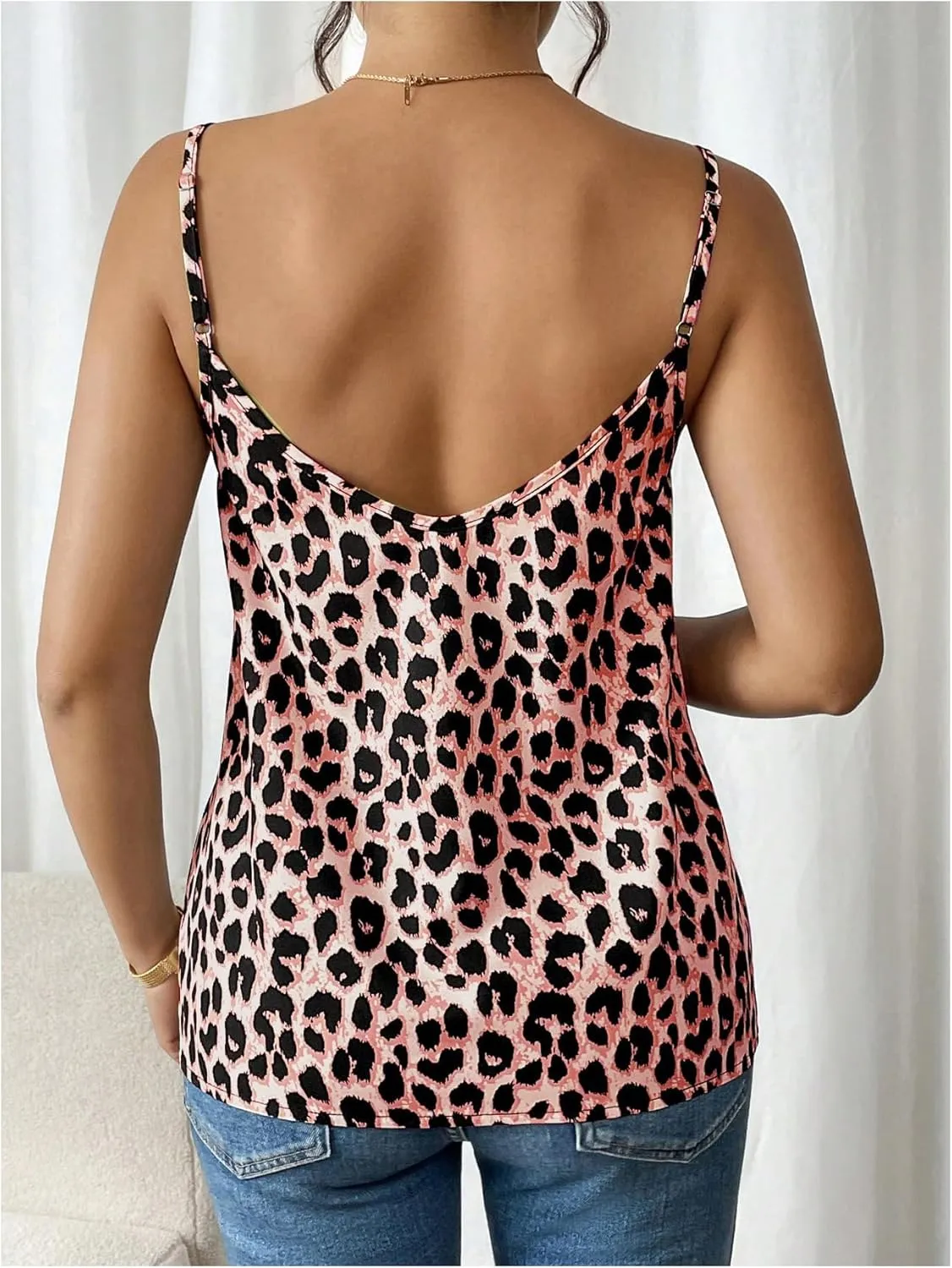 GORGLITTER Women's Leopard Y2k Lace Trim Cami Top Spaghetti Strap Sleeveless Cheetah Camisole