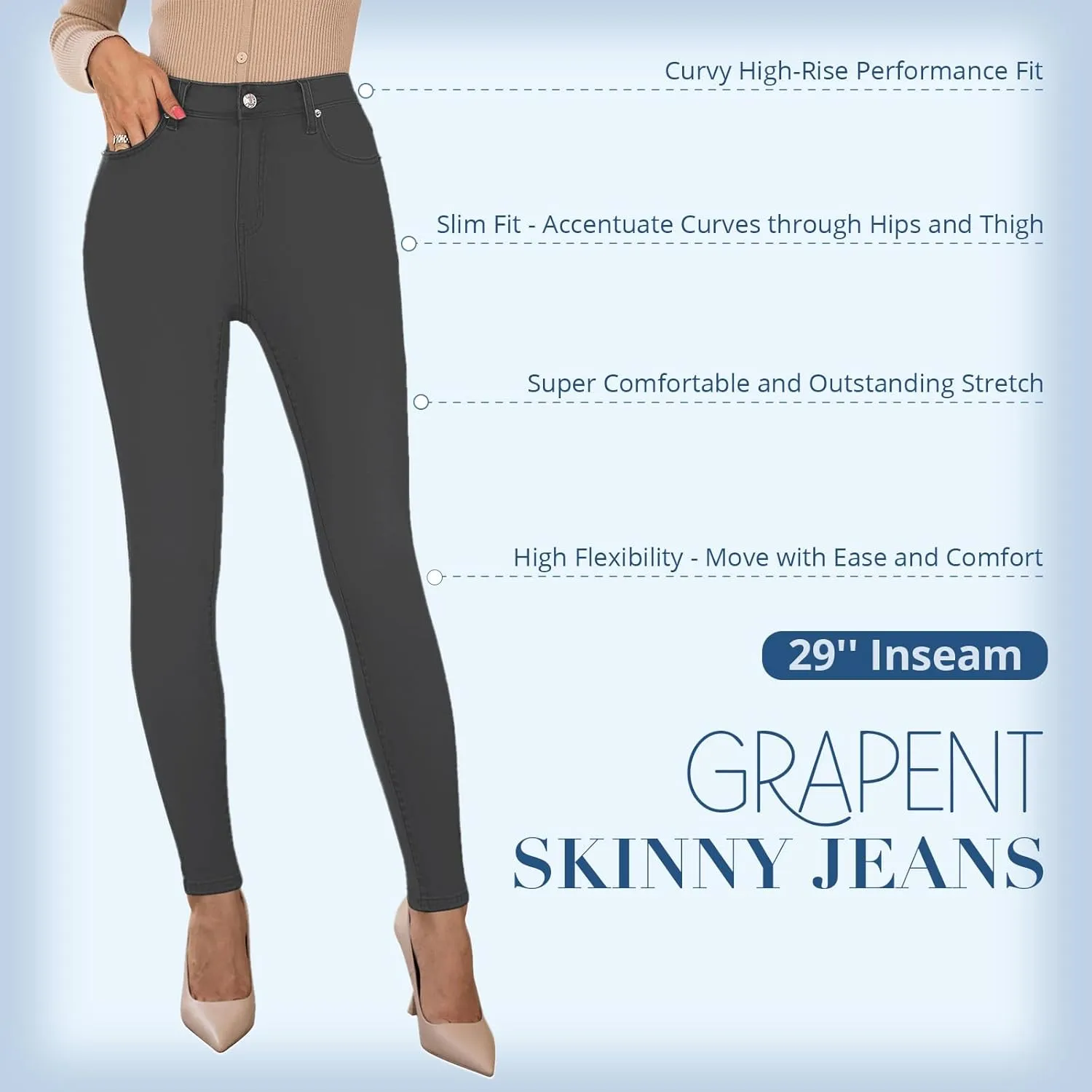 GRAPENT Skinny Jeans for Women High Waist Stretchy Classic High Rise Slimming Jeggings Denim Trousers Pants