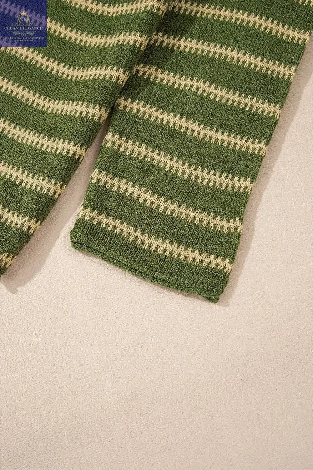 Green Stripe Drop Shoulder Casual Sweater