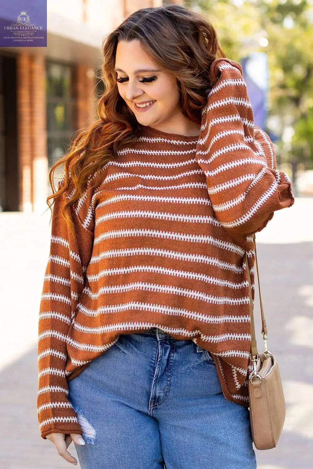 Green Stripe Drop Shoulder Casual Sweater