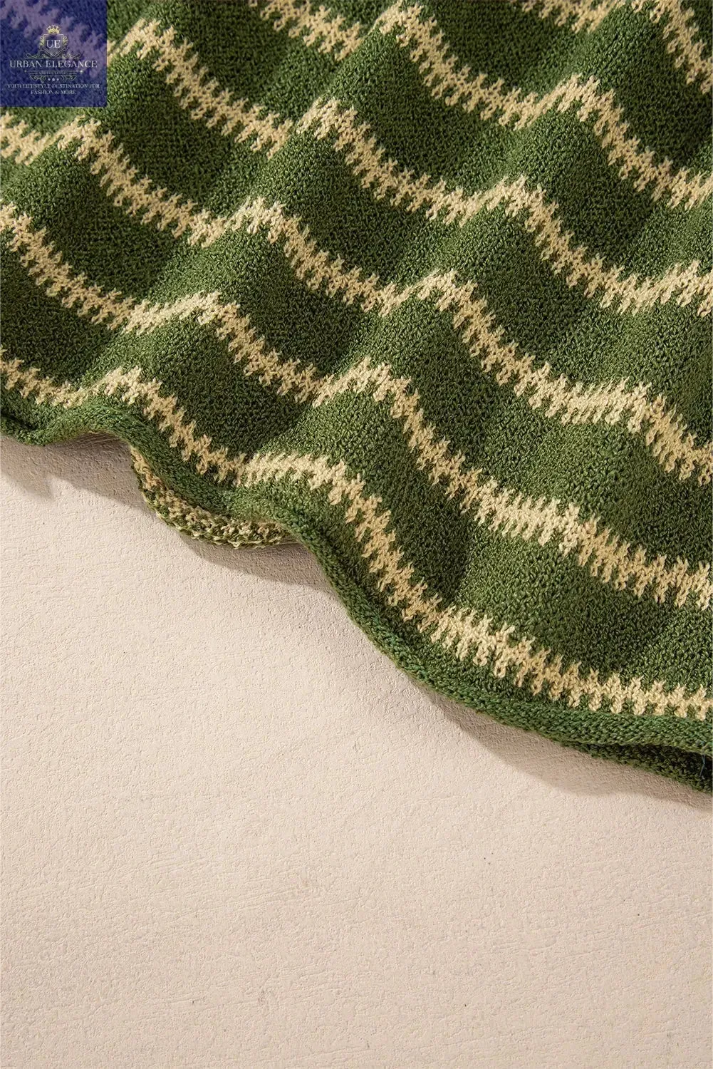 Green Stripe Drop Shoulder Casual Sweater