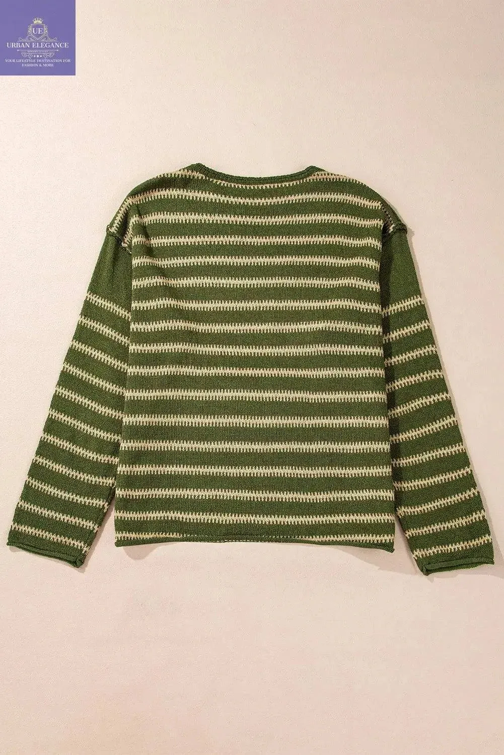Green Stripe Drop Shoulder Casual Sweater