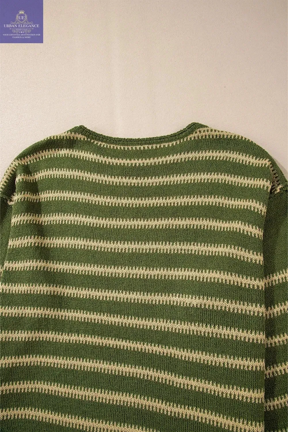 Green Stripe Drop Shoulder Casual Sweater