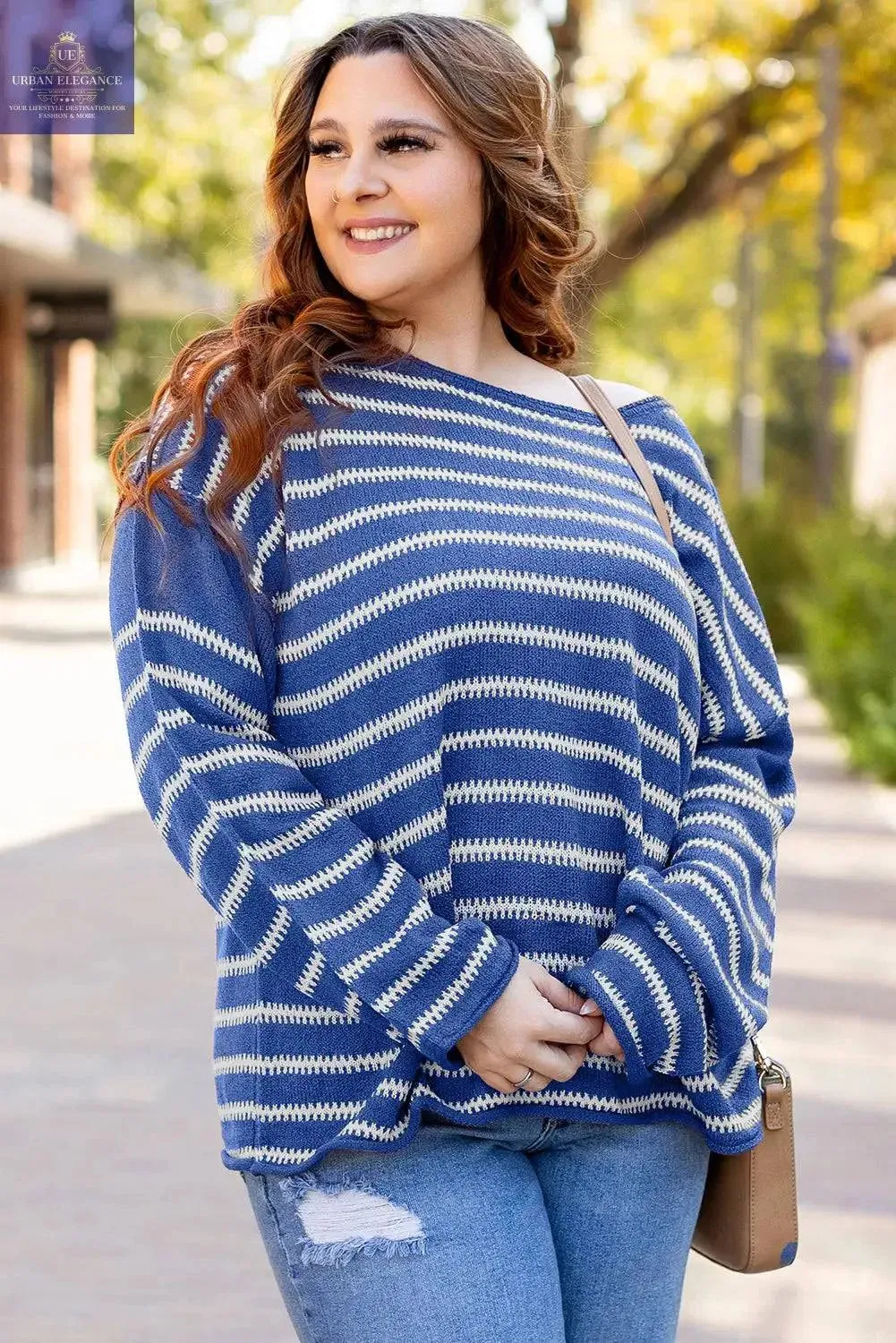 Green Stripe Drop Shoulder Casual Sweater