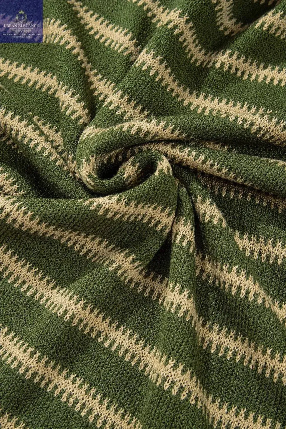 Green Stripe Drop Shoulder Casual Sweater