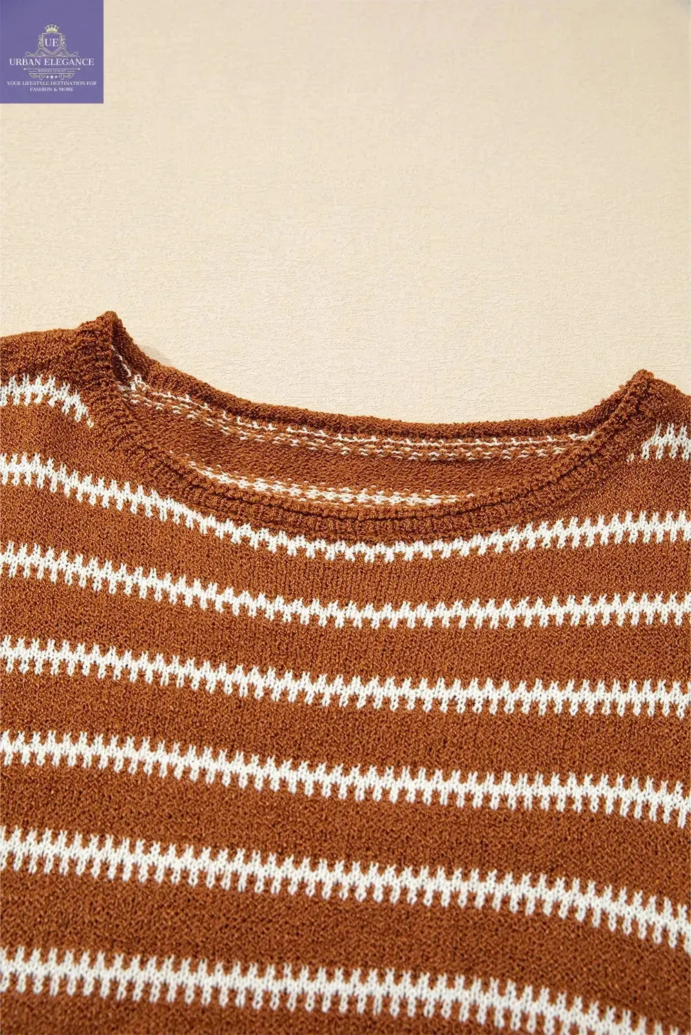 Green Stripe Drop Shoulder Casual Sweater