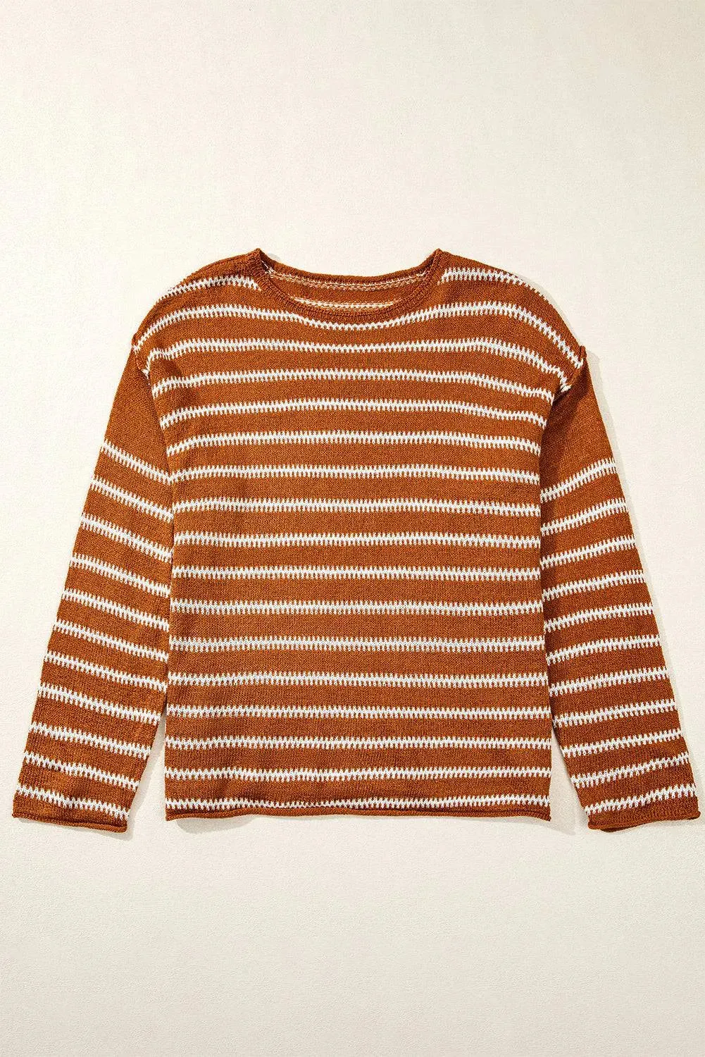 Green Stripe Drop Shoulder Casual Sweater