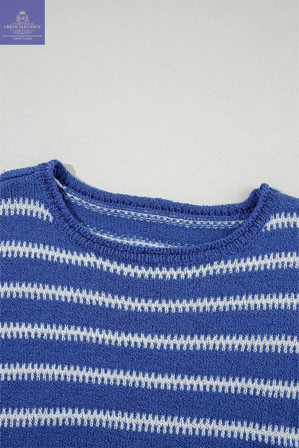 Green Stripe Drop Shoulder Casual Sweater