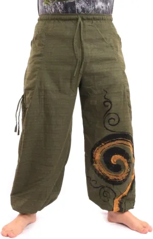 Harem Pants for Men & Women, Cotton Baggy Trousers, Adjustable Length, Drawstring Waist, 2 Pockets, One Size