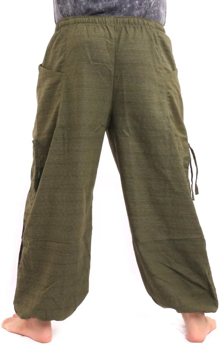 Harem Pants for Men & Women, Cotton Baggy Trousers, Adjustable Length, Drawstring Waist, 2 Pockets, One Size