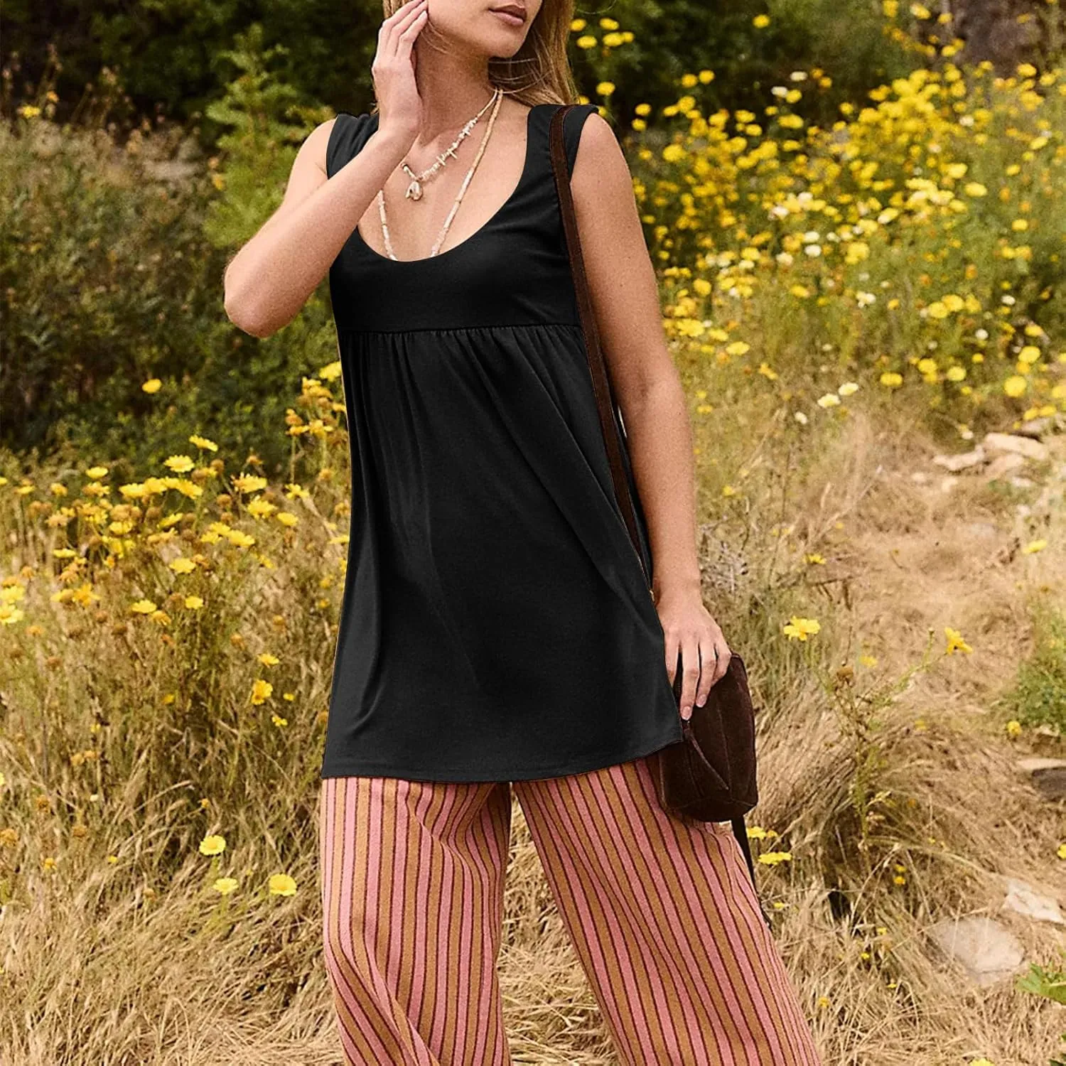 HGps8w Womens Cute Flowy Mini Babydoll Dress Sleeveless Casual Summer Swing Short Beach Sundress