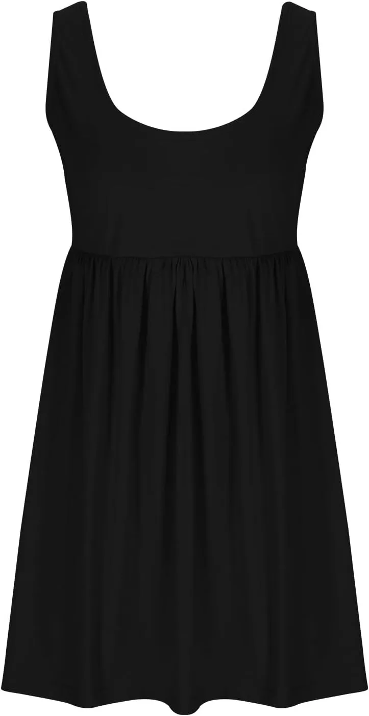 HGps8w Womens Cute Flowy Mini Babydoll Dress Sleeveless Casual Summer Swing Short Beach Sundress
