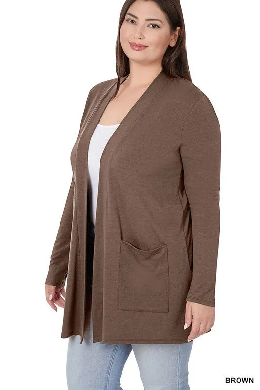 Hi Curvy Plus Size Women Slouchy Pocket Open Cardigan