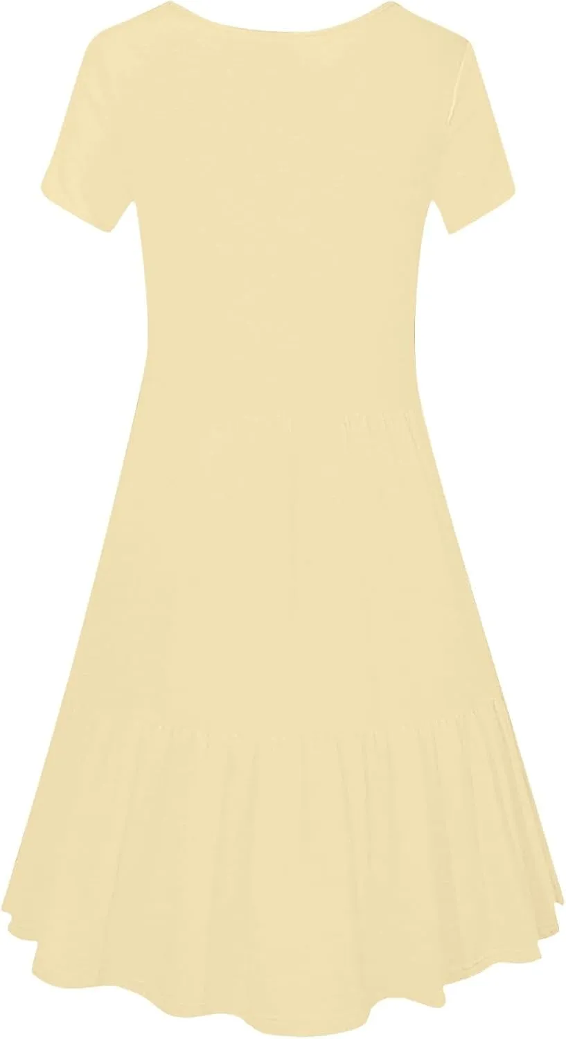 hlysgo Dresses for Women 2025 Summer Ruffled Hem Short Sleeve Square Neck Mini Dress A-Line Flowy Beach Dress with Pockets