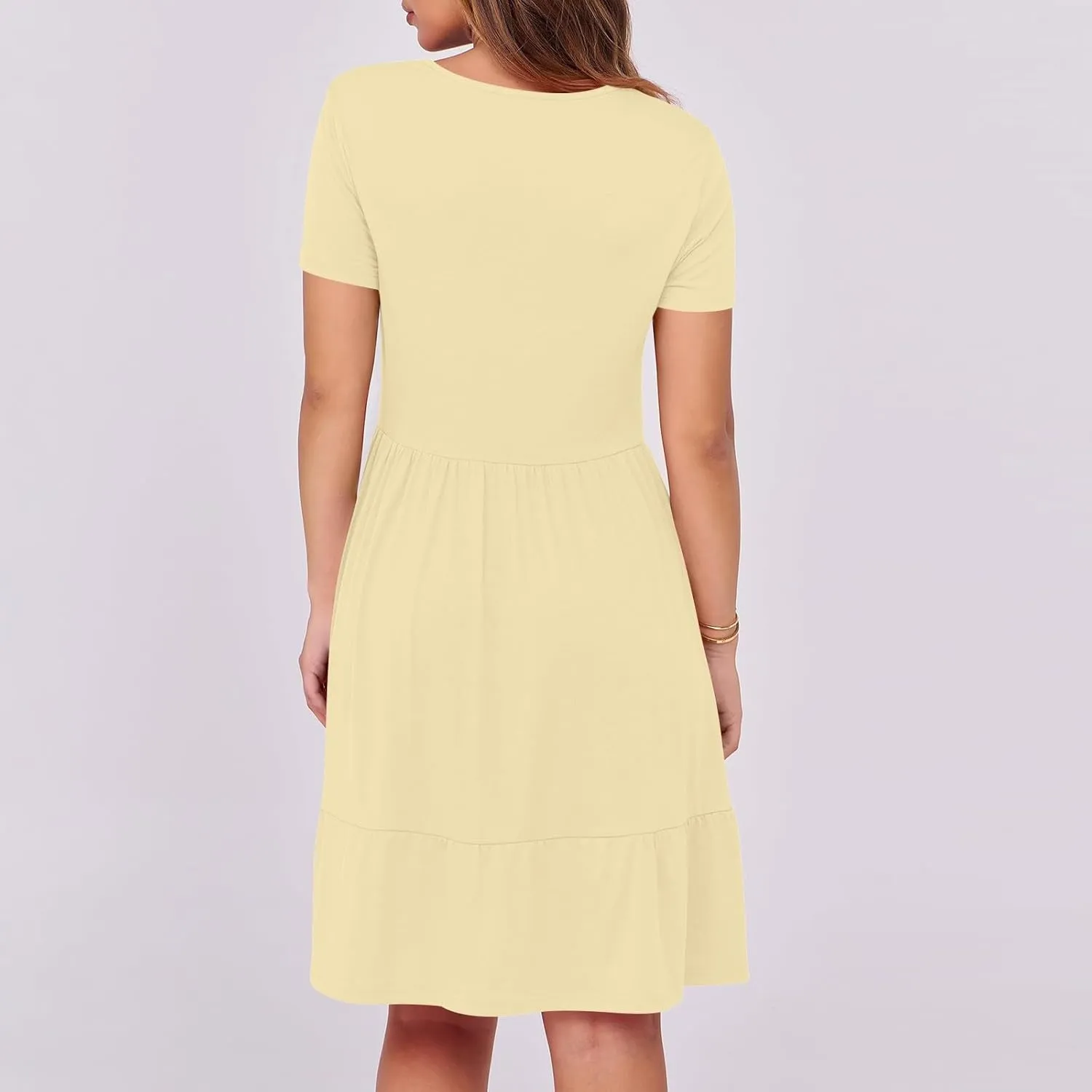 hlysgo Dresses for Women 2025 Summer Ruffled Hem Short Sleeve Square Neck Mini Dress A-Line Flowy Beach Dress with Pockets