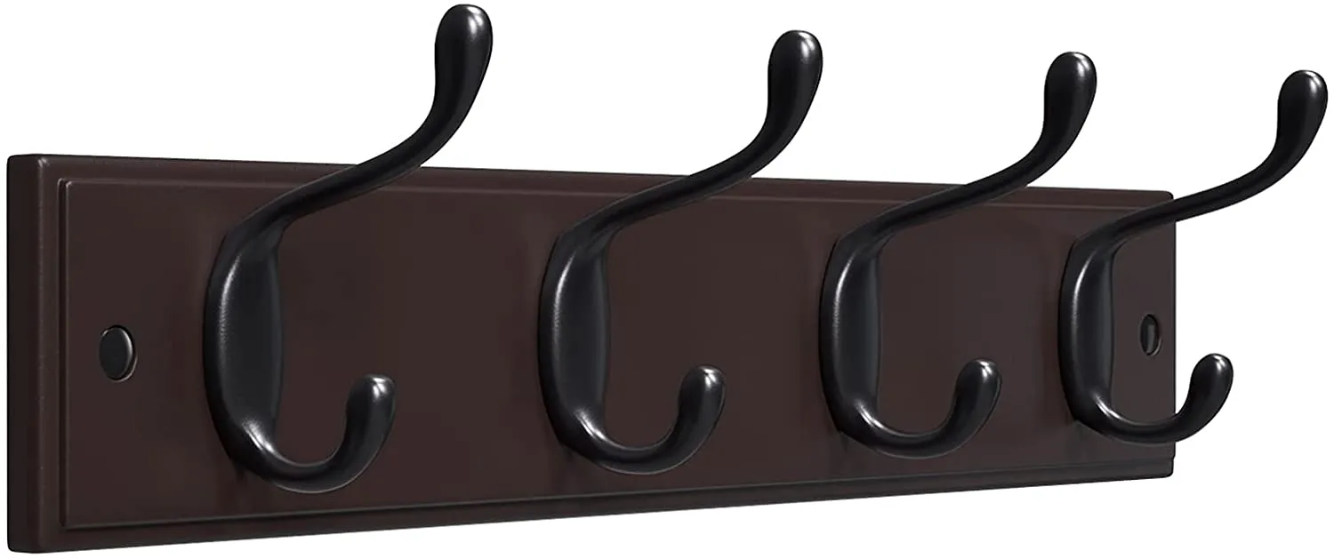 Hook Rack, Wall-Mounted Coat Rack, Hook Rail, with 4 Metal Hooks, for Entryway