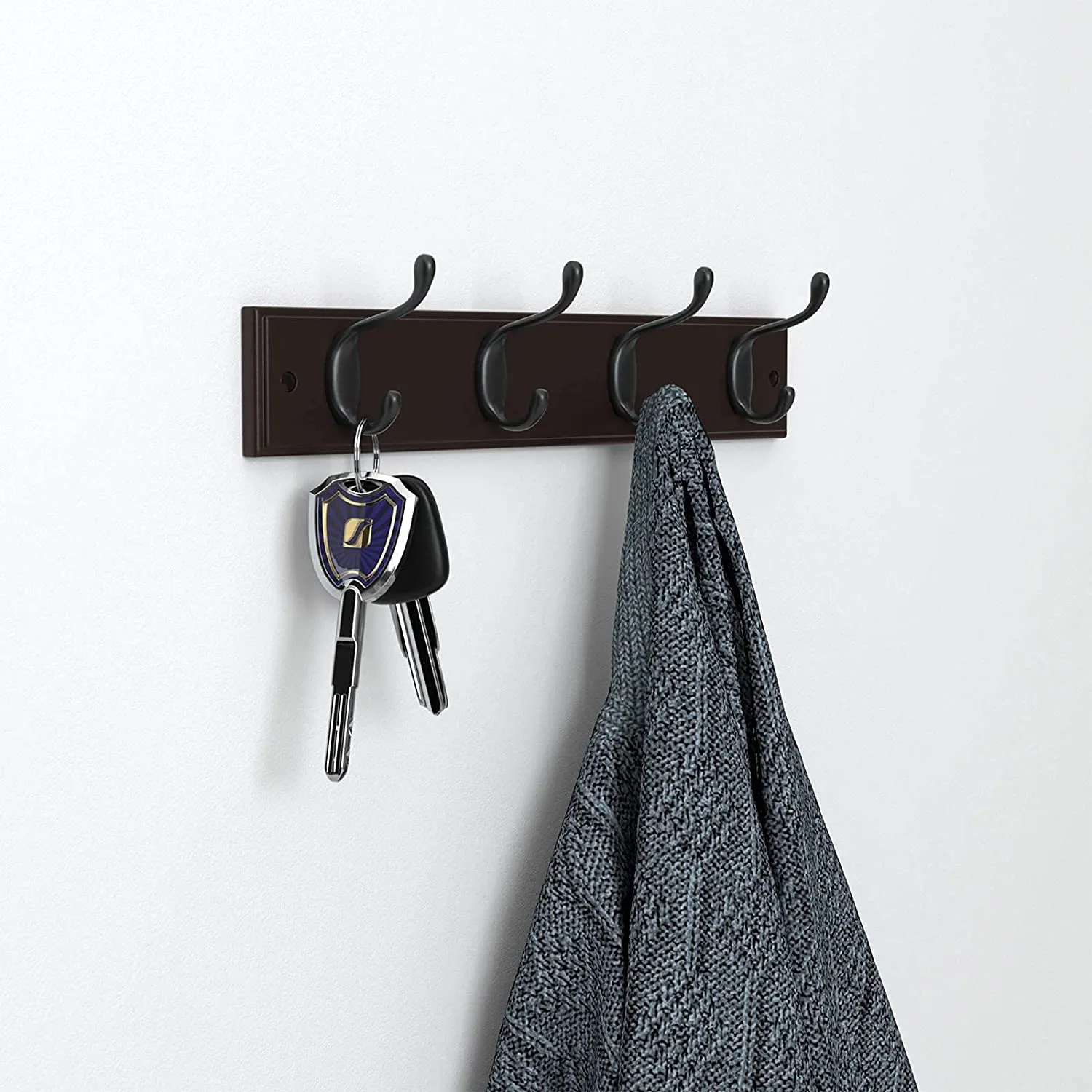 Hook Rack, Wall-Mounted Coat Rack, Hook Rail, with 4 Metal Hooks, for Entryway