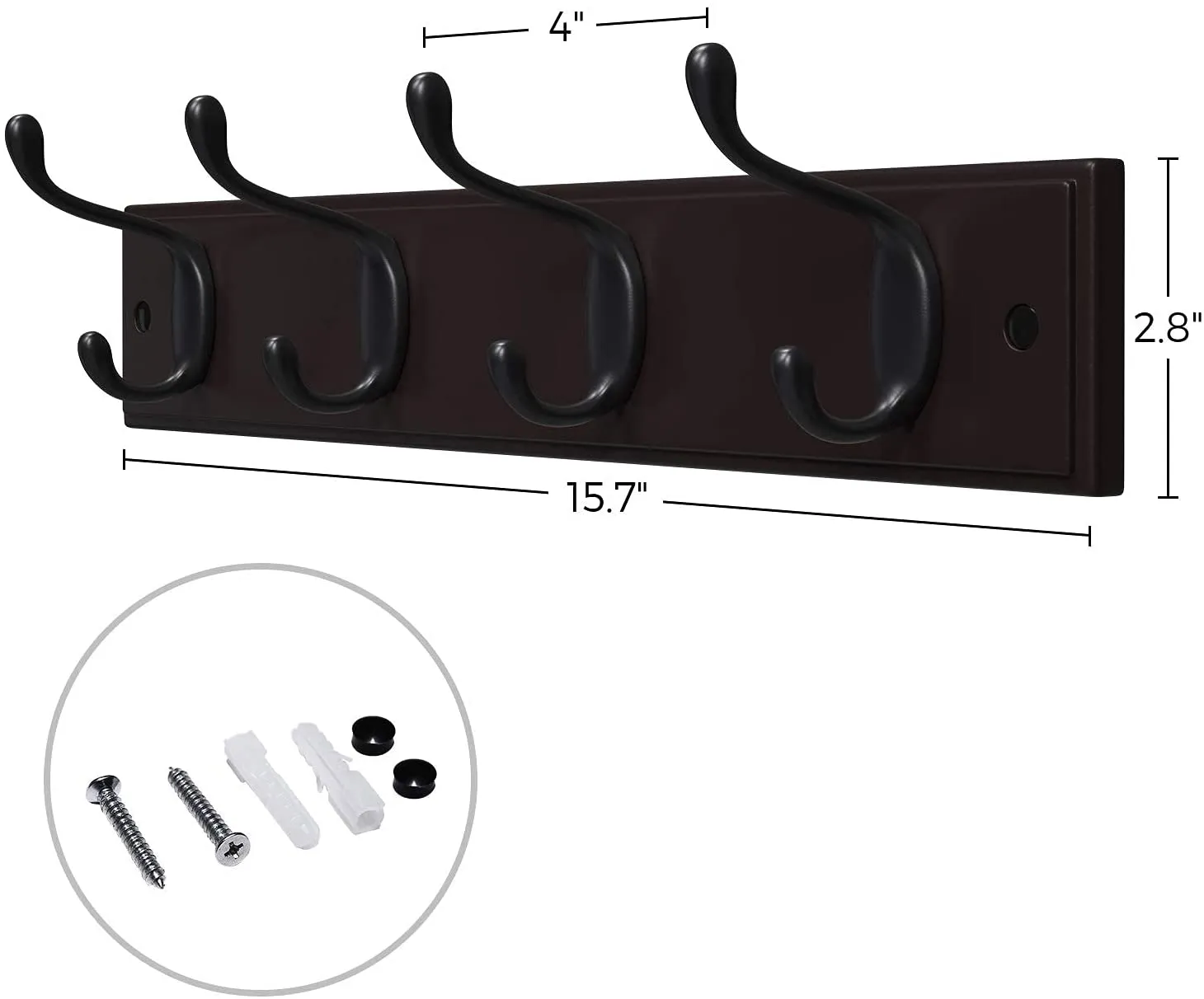 Hook Rack, Wall-Mounted Coat Rack, Hook Rail, with 4 Metal Hooks, for Entryway