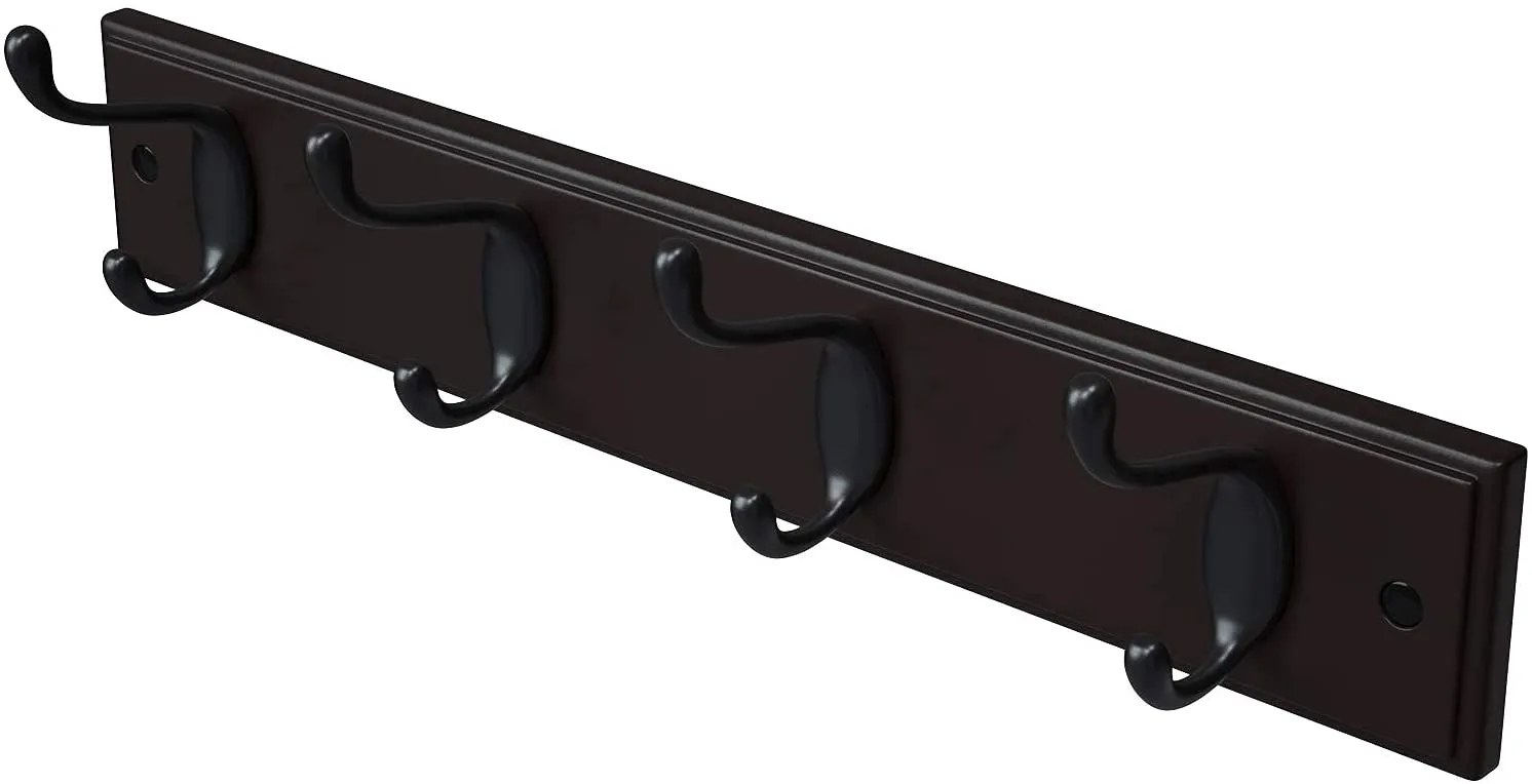 Hook Rack, Wall-Mounted Coat Rack, Hook Rail, with 4 Metal Hooks, for Entryway