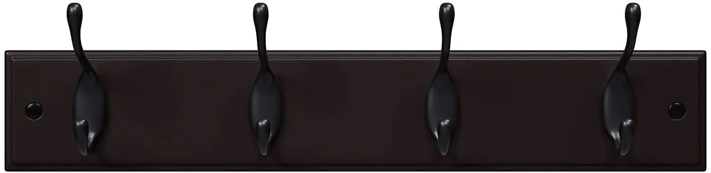 Hook Rack, Wall-Mounted Coat Rack, Hook Rail, with 4 Metal Hooks, for Entryway