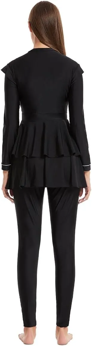 IBAKOM Muslim Swimsuit for Women Burkini Long Pleated Skirt with Swim Cap Modest Bathing Suit Islamic Surfing Rash Guard Set