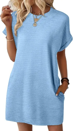 JOAU Women's Casual Summer Short Sleeve T Shirt Dress Loose Beach Mini Dresses Travel Vacation Clothes with Pockets 2025