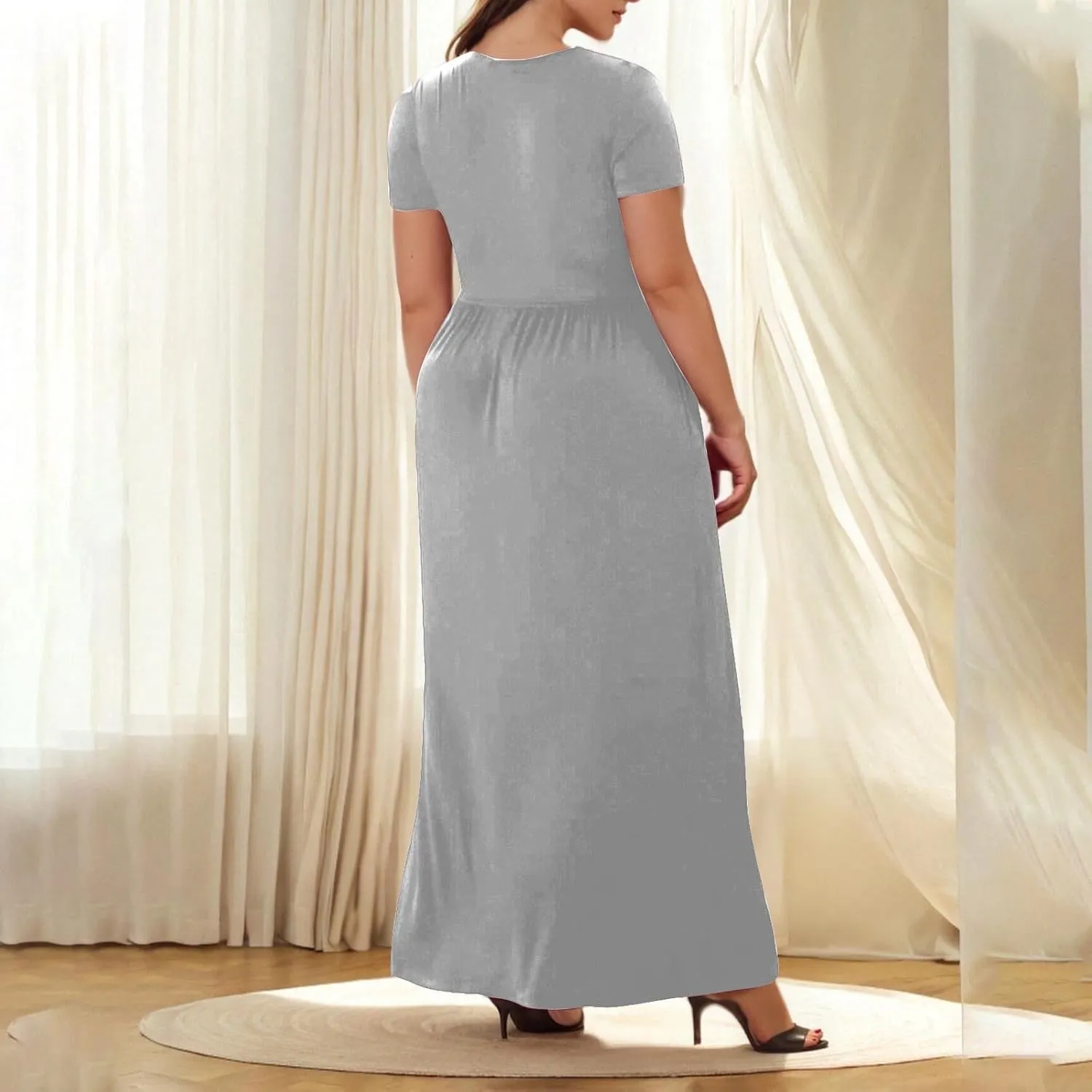 JOAU Women's Plus Size Summer Short Sleeve Maxi Dress 2025 Casual Wrap V Neck A Line Flowy Beach Long Dresses with Pockets