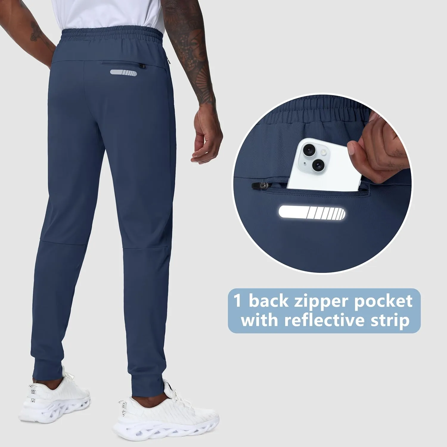 JWM Men's 30"/32"/34"/36" Inseam Joggers Tall Sweatpants 3 Zipper Pockets Stretch Lightweight Athletic Workout Gym Men Pants