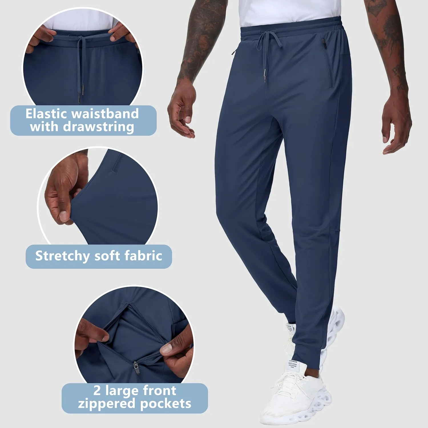 JWM Men's 30"/32"/34"/36" Inseam Joggers Tall Sweatpants 3 Zipper Pockets Stretch Lightweight Athletic Workout Gym Men Pants