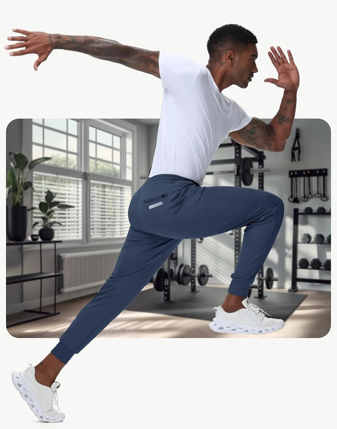 JWM Men's 30"/32"/34"/36" Inseam Joggers Tall Sweatpants 3 Zipper Pockets Stretch Lightweight Athletic Workout Gym Men Pants