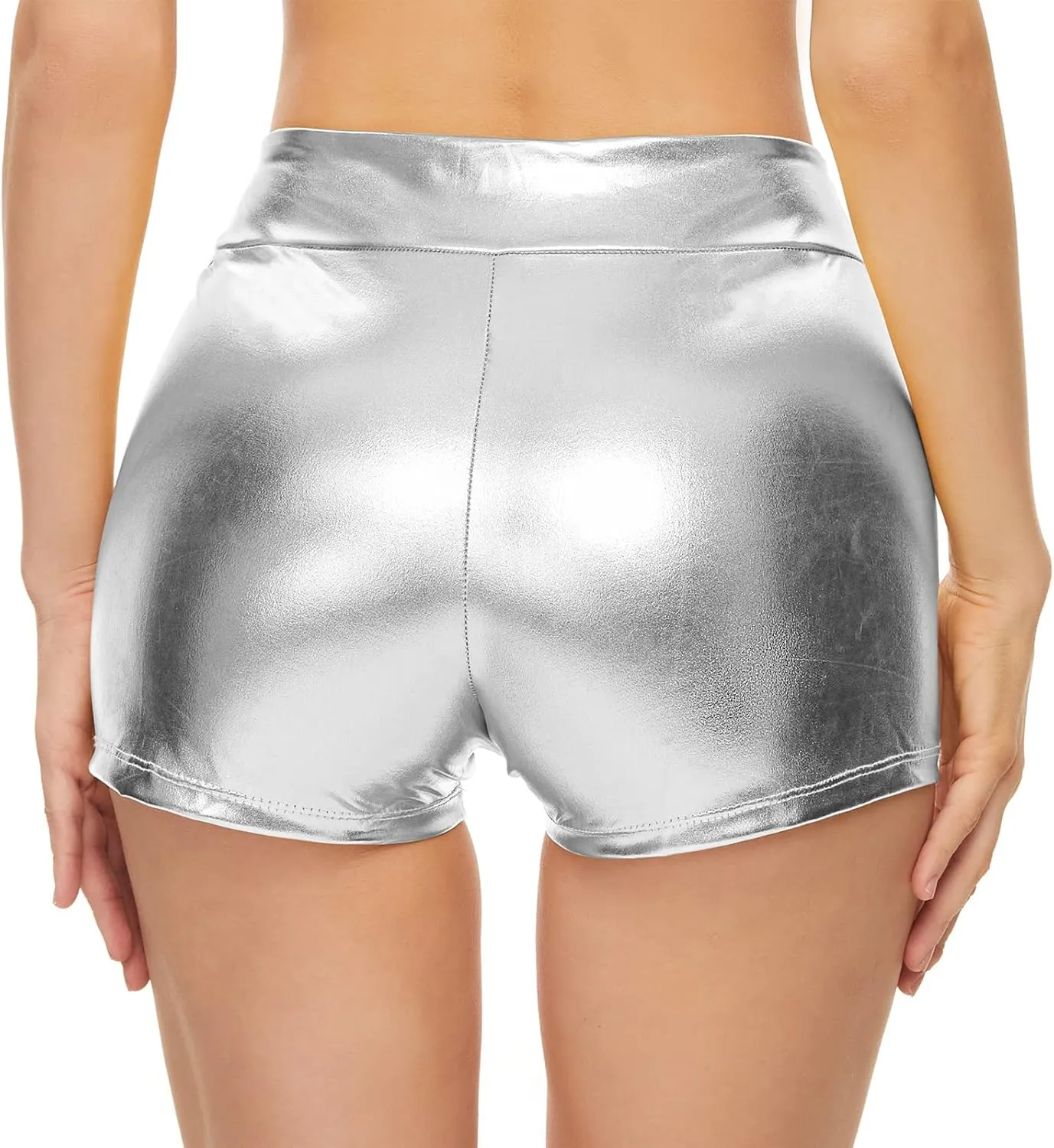 Kepblom Womens Metallic Booty Shorts High Waisted Shiny Rave Bottoms for Dance Festival Costumes