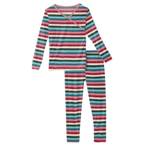 Kickee Pants Print Long Sleeve Kimono Pajama Set - Snowball Multi Stripe