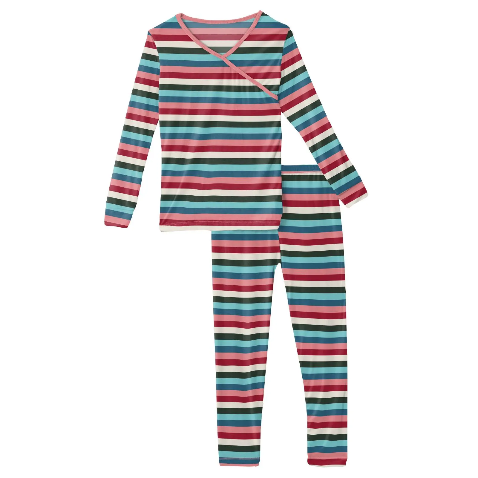 Kickee Pants Print Long Sleeve Kimono Pajama Set - Snowball Multi Stripe