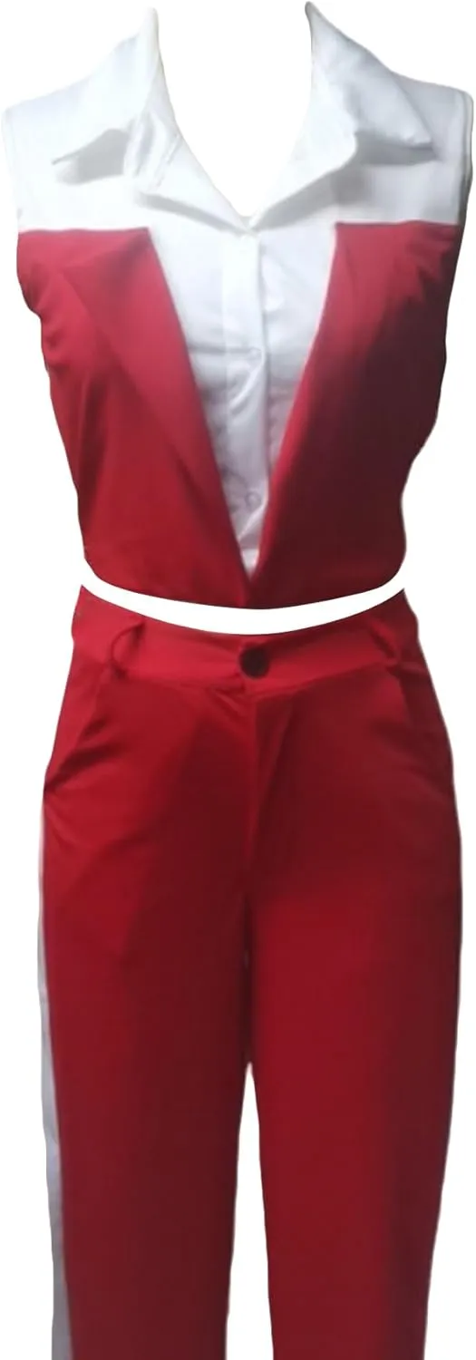 LAJIOJIO Pant Suits for Women Casual,Sleeveless Crop Vest Top and Business Pants Set with Pockets