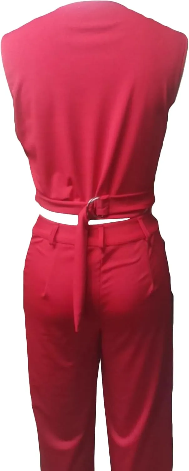 LAJIOJIO Pant Suits for Women Casual,Sleeveless Crop Vest Top and Business Pants Set with Pockets