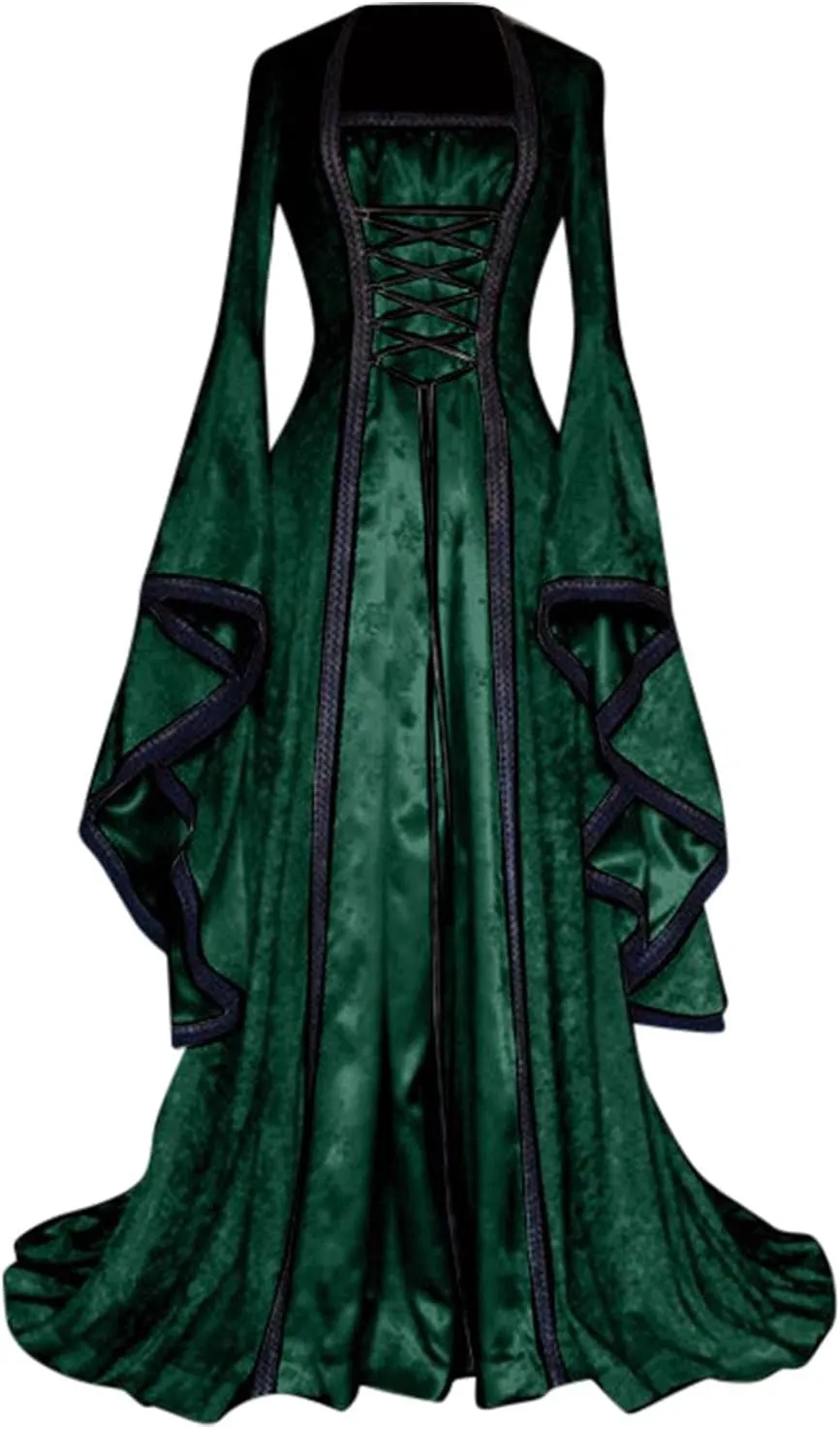 LCMTWX Fairy Costume for Women Solid Color Trumpet Sleeve Long Princess Dress Miles Morales Cosplay Costume para